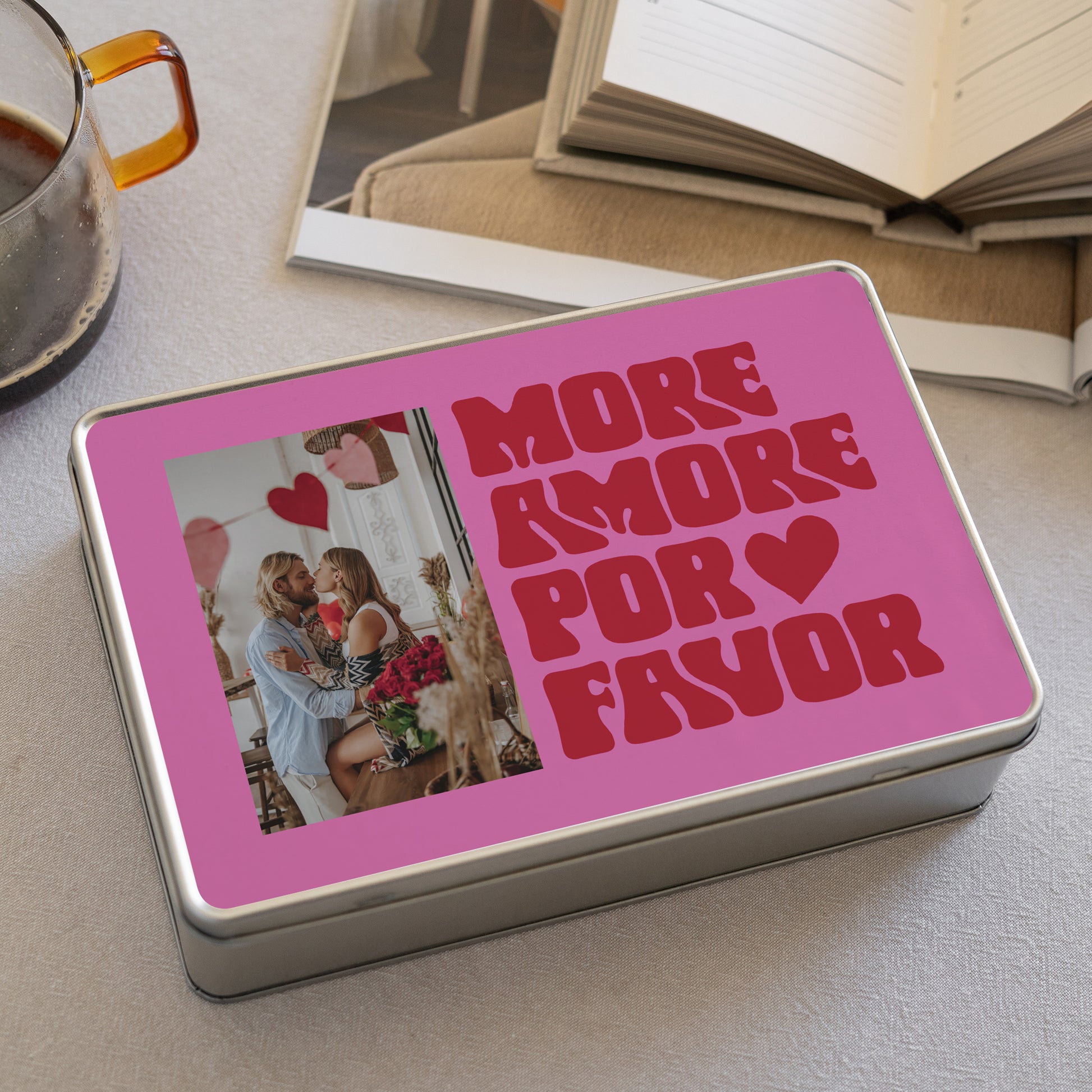 Boite métallique rectangle, garnie de chocolats More amor por favor photo N° 2