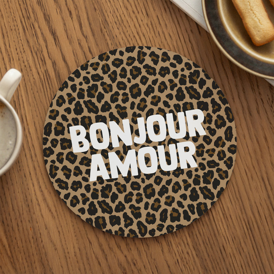 Tapis de souris Rond Bonjour amour léopard photo