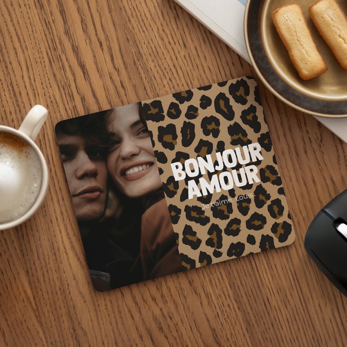 Tapis de souris Objets Rectangle Bonjour amour léopard photo