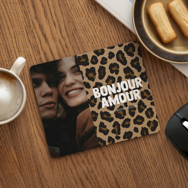 Tapis de souris Objets Rectangle Bonjour amour léopard photo