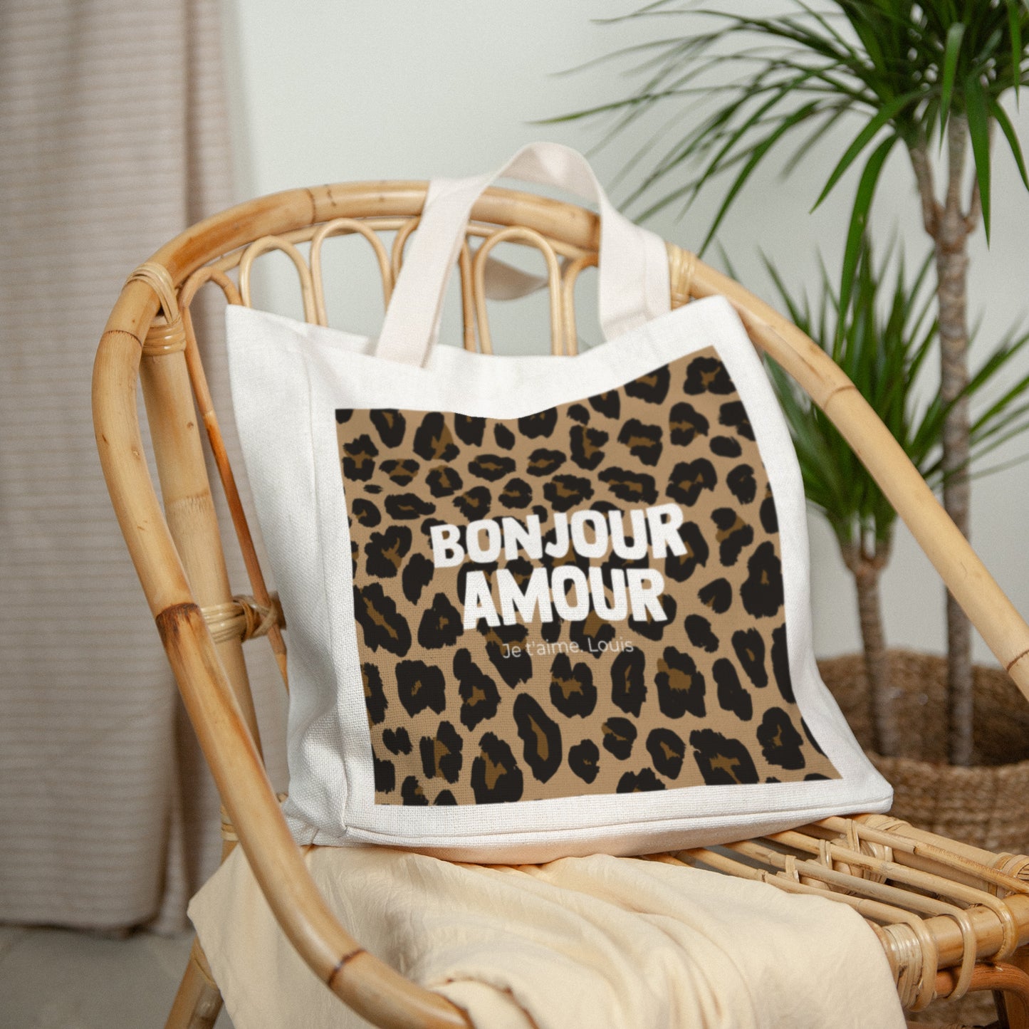 Tote bag Objets Anse en toile Bonjour amour léopard photo N° 2