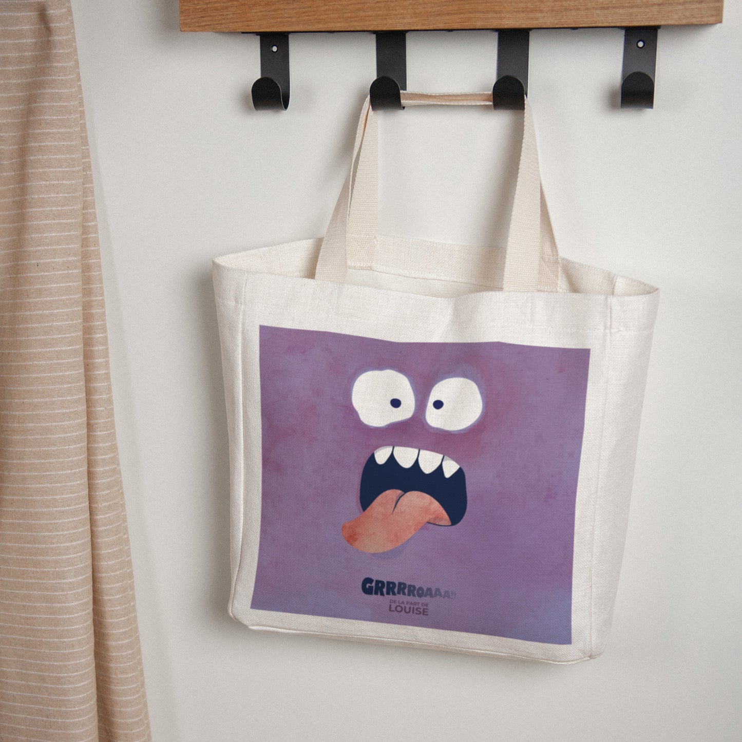 Tote bag Objets Anse en toile Monstre violet photo N° 1