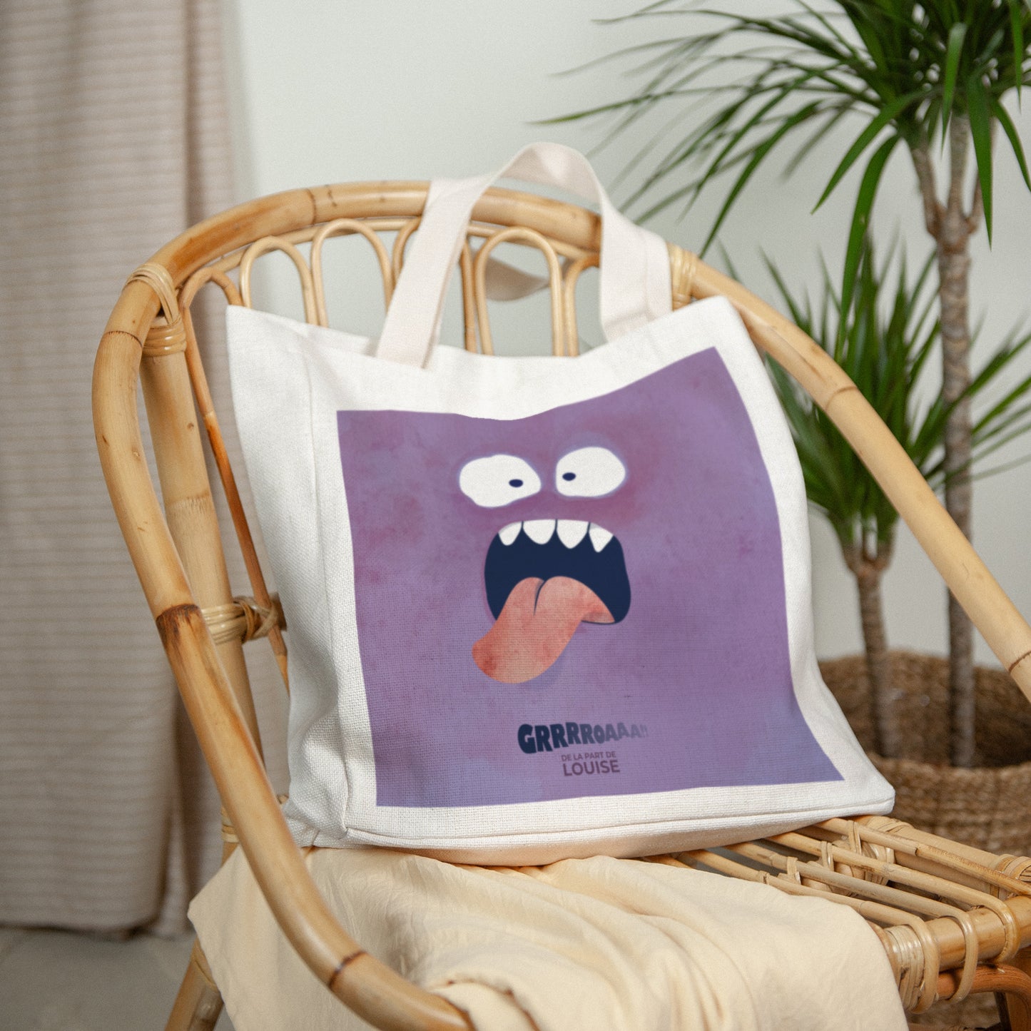 Tote bag Objets Anse en toile Monstre violet photo N° 2