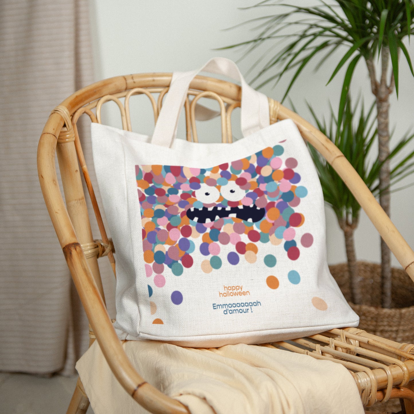 Tote bag Objets Anse en toile Monstre pompon photo N° 2