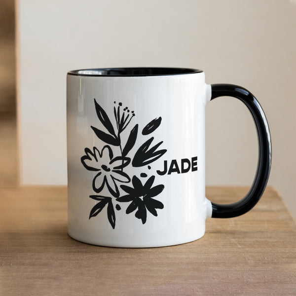 Mug Objets Noir Fleurs graphiques photo