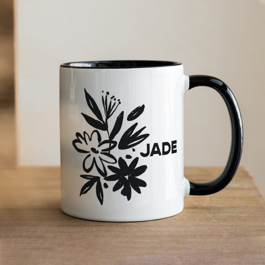 Mug Objets Noir Fleurs graphiques photo