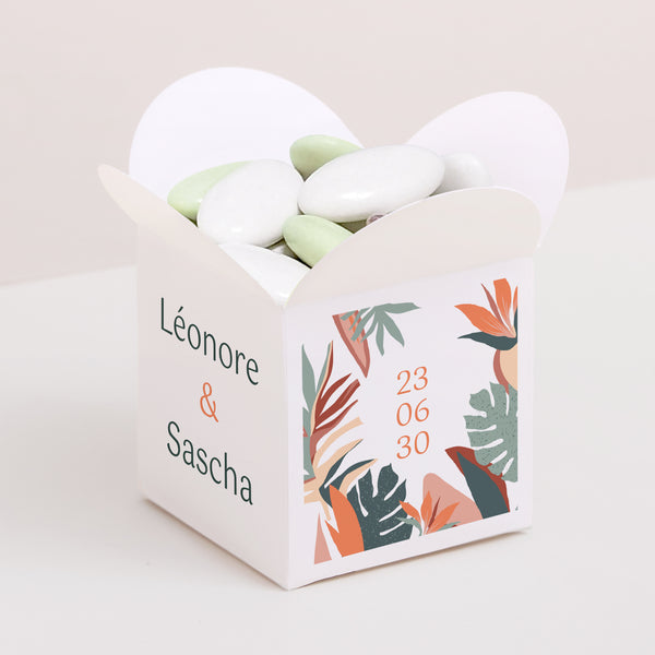 Boîte à dragées Mariage Ouverture papillon Tropical love photo
