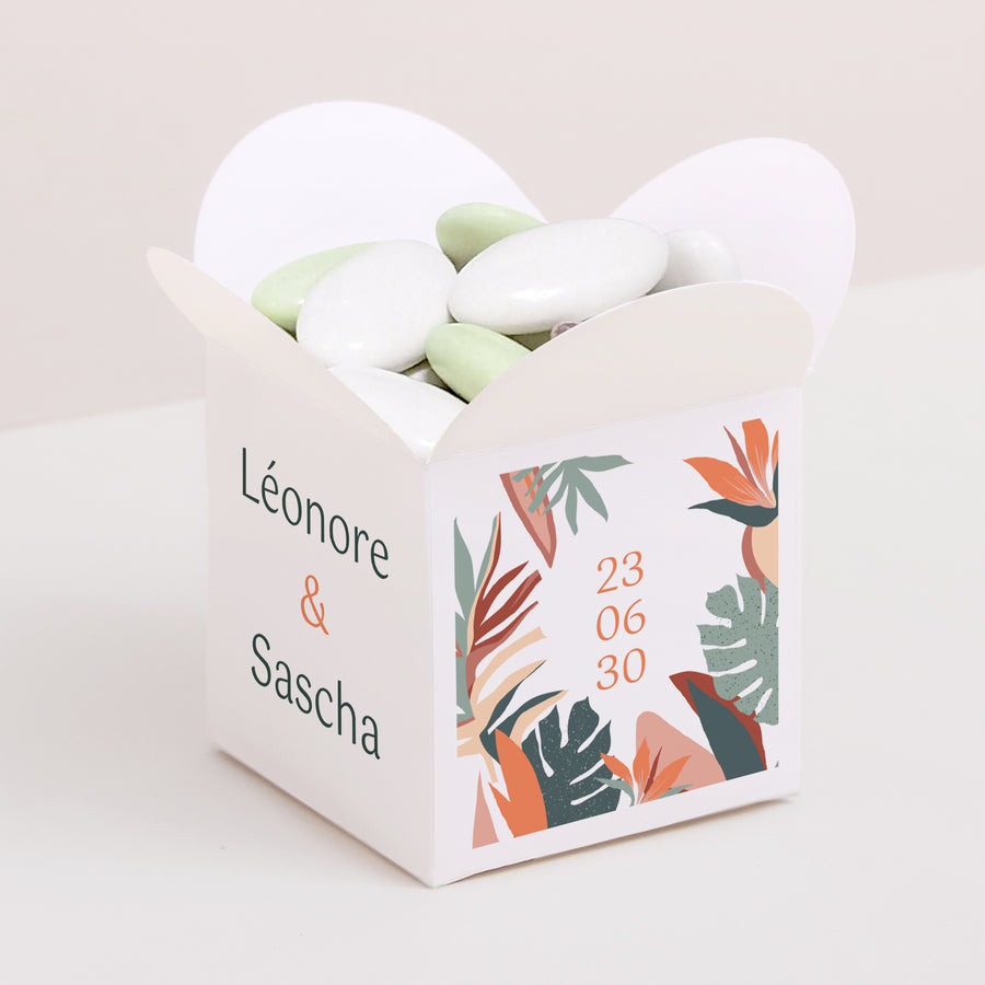 Boîte à dragées Mariage Ouverture papillon Tropical love photo