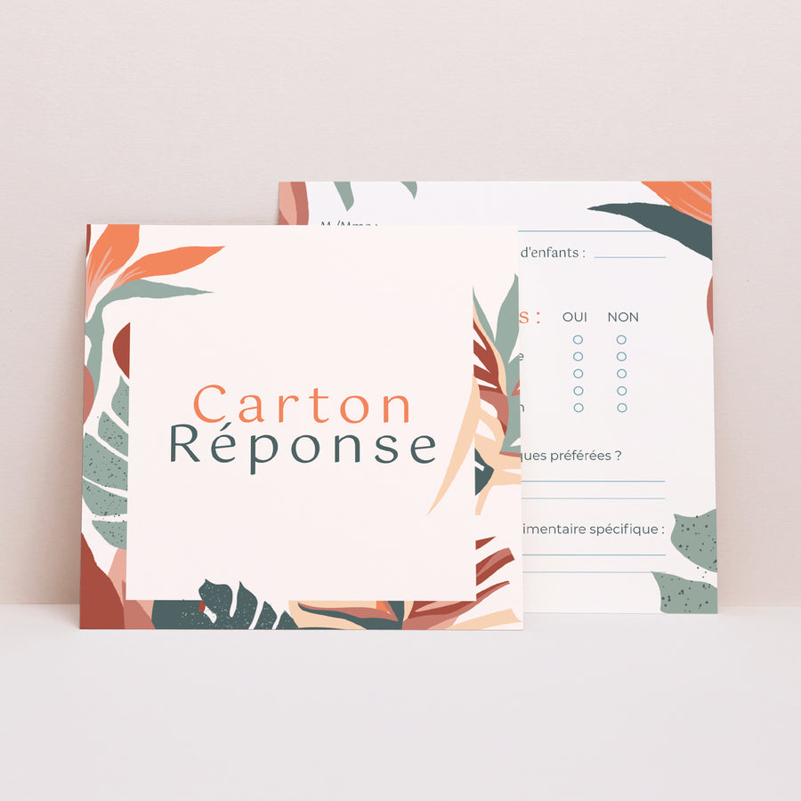 Carton réponse Mariage Carré Tropical love photo