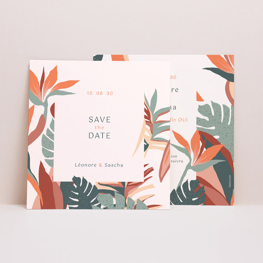 Save the date Mariage Carré Tropical love photo