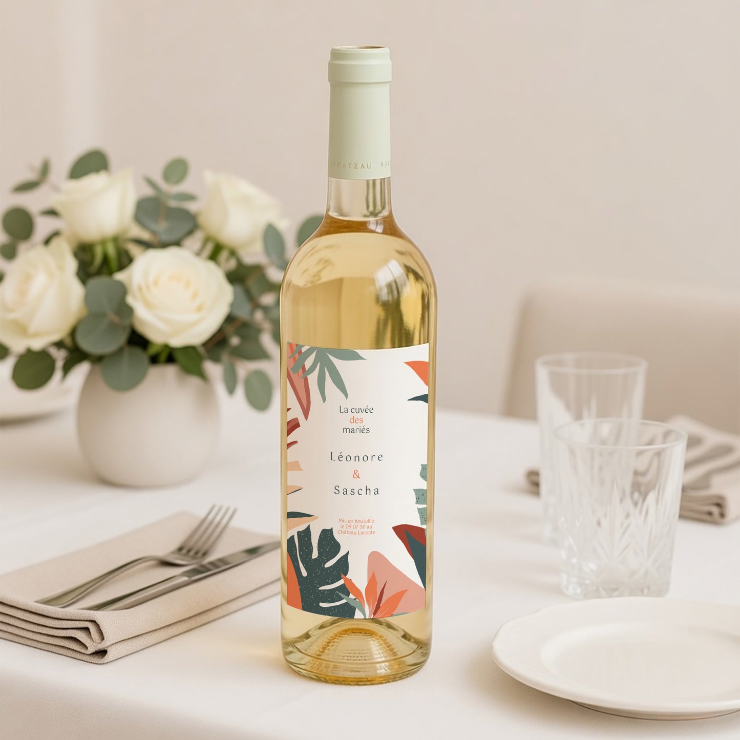 Etiquette bouteille Mariage Portrait Tropical love photo N° 2