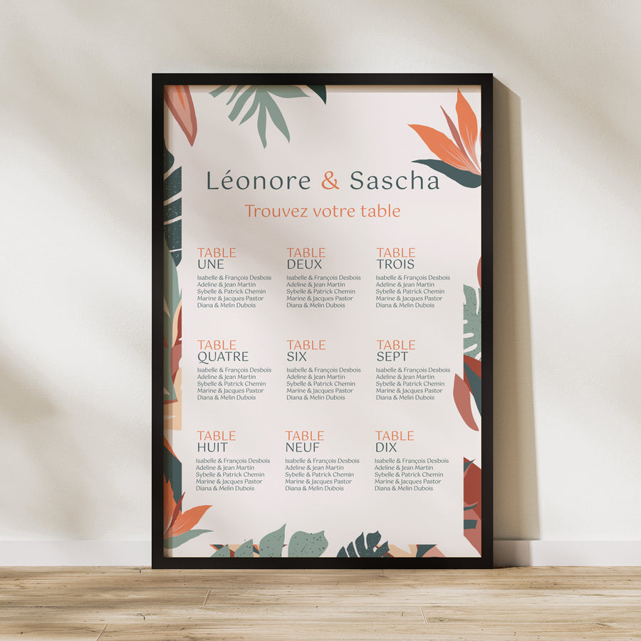 Plan de table Mariage Portrait 60 x 90 cm Tropical love photo
