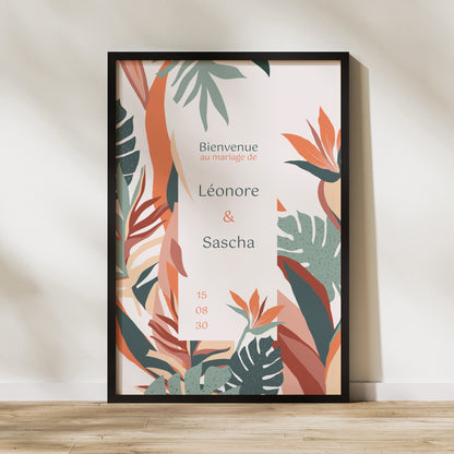 Panneau bienvenue Mariage Portrait 60 x 90 cm Tropical love photo N° 1