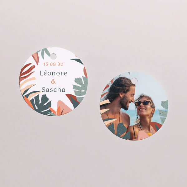 Etiquette perforée Mariage Ronde Tropical love photo