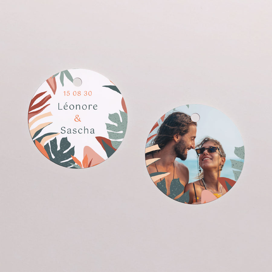 Etiquette perforée Mariage Ronde Tropical love photo