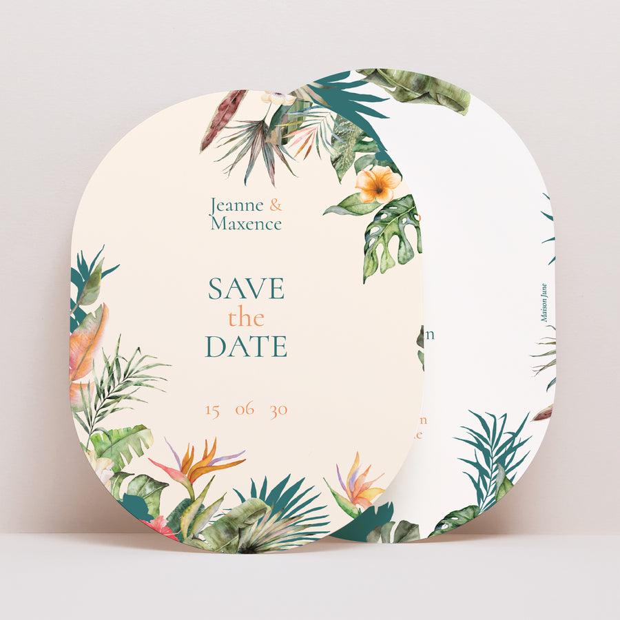Save the date Mariage Ovale Tropical wedding photo
