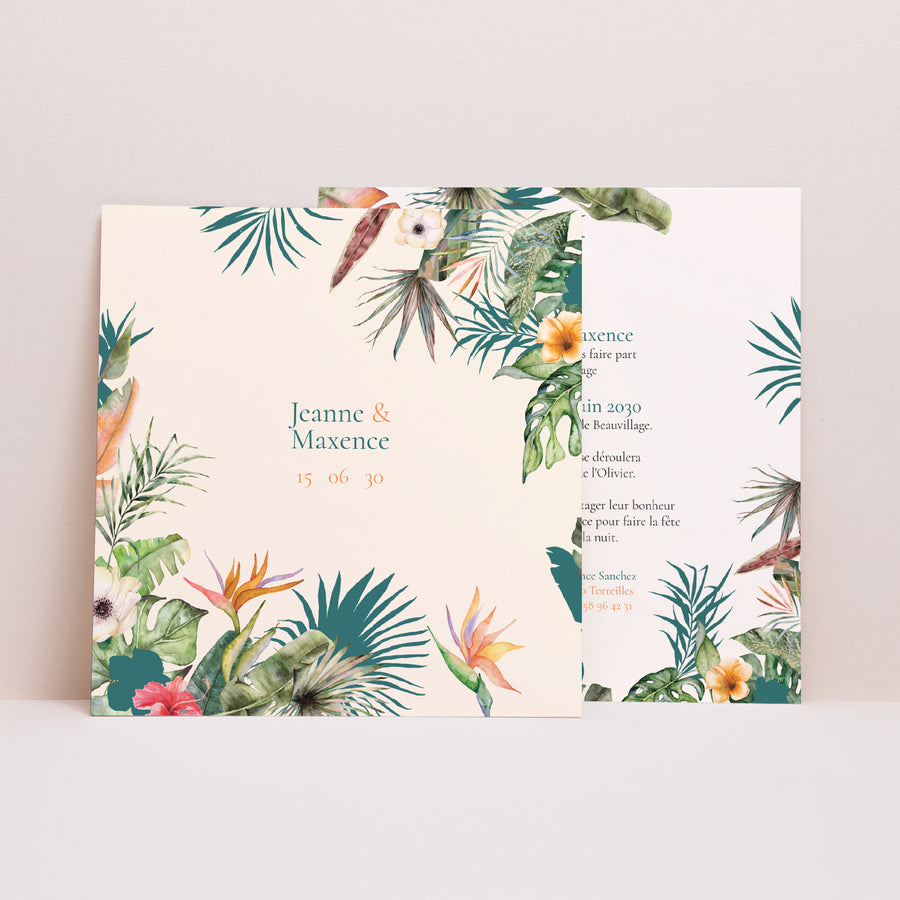 Faire-part Mariage Carré Tropical wedding photo