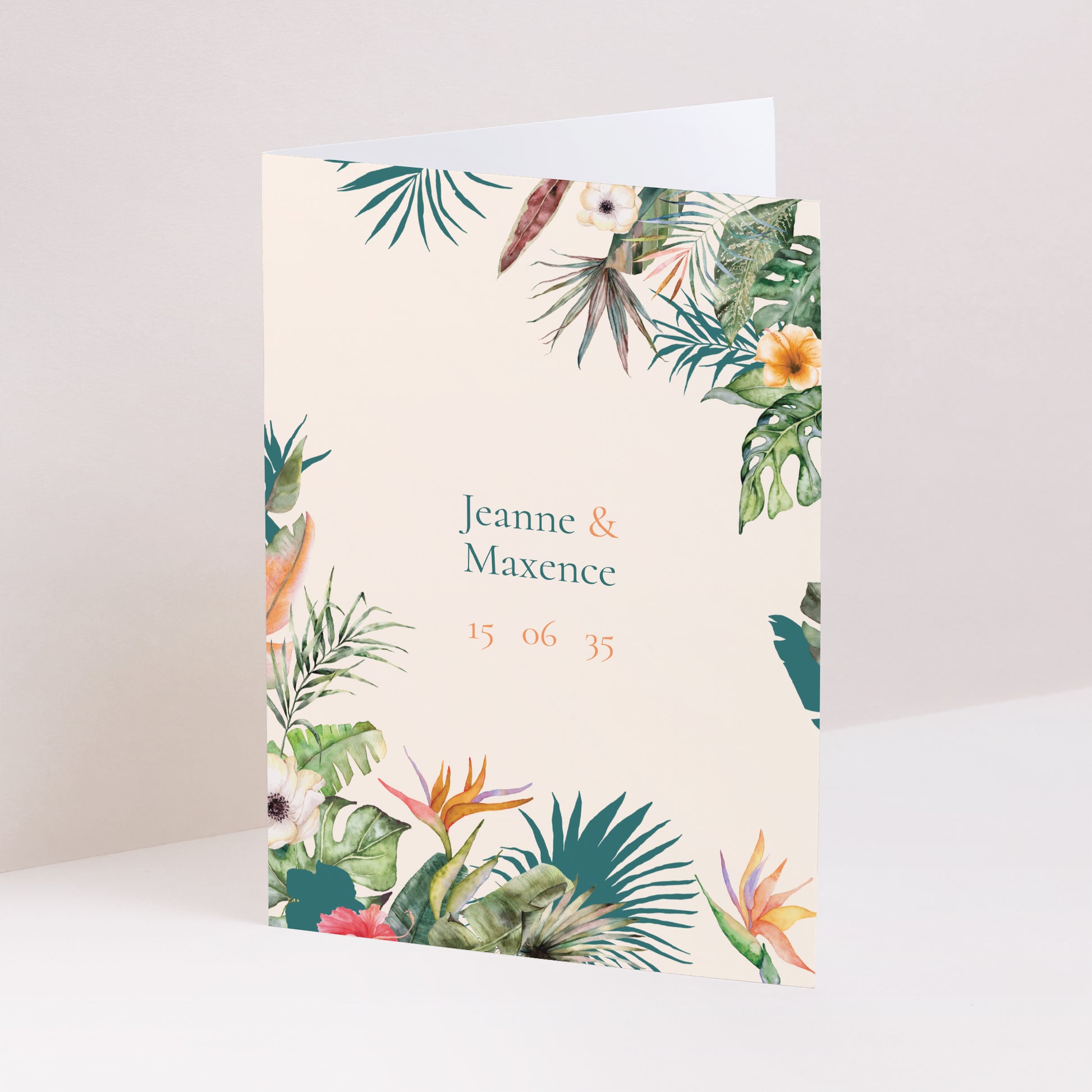 Faire-part Mariage Portrait double volet Tropical wedding photo N° 1