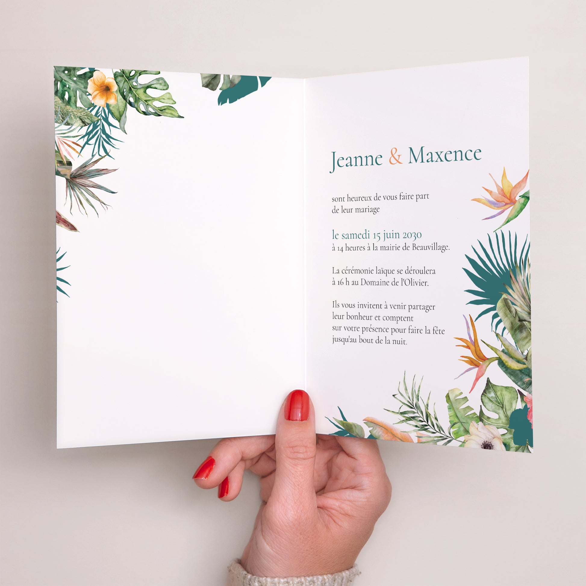 Faire-part Mariage Portrait double volet Tropical wedding photo N° 2