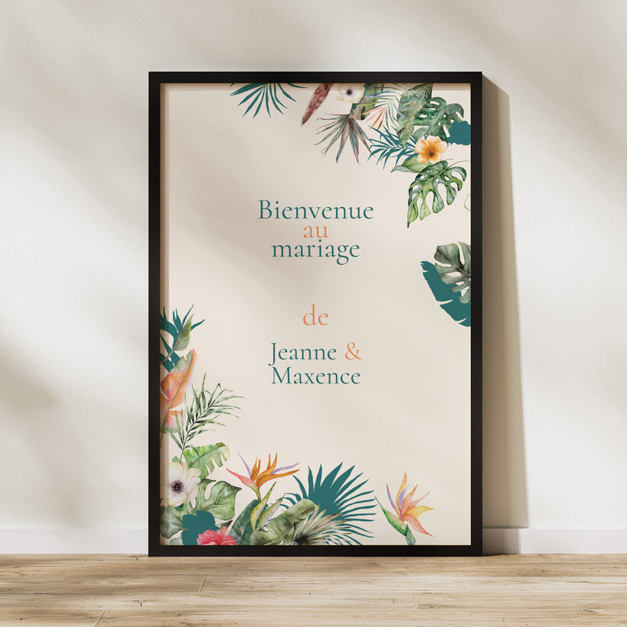 Panneau bienvenue Mariage Portrait 60 x 90 cm Tropical wedding photo