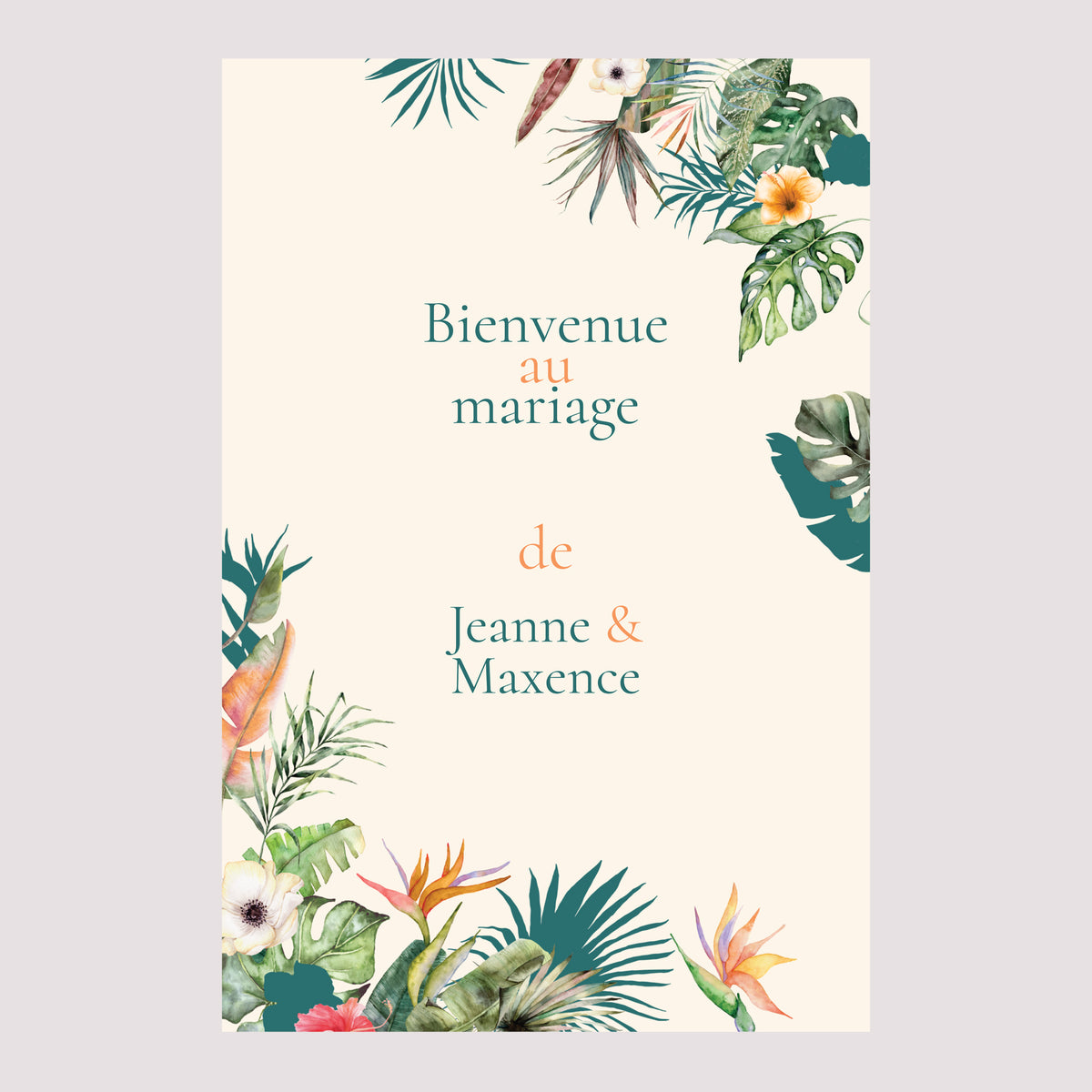 Panneau bienvenue Mariage Portrait 60 x 90 cm Tropical wedding photo N° 2