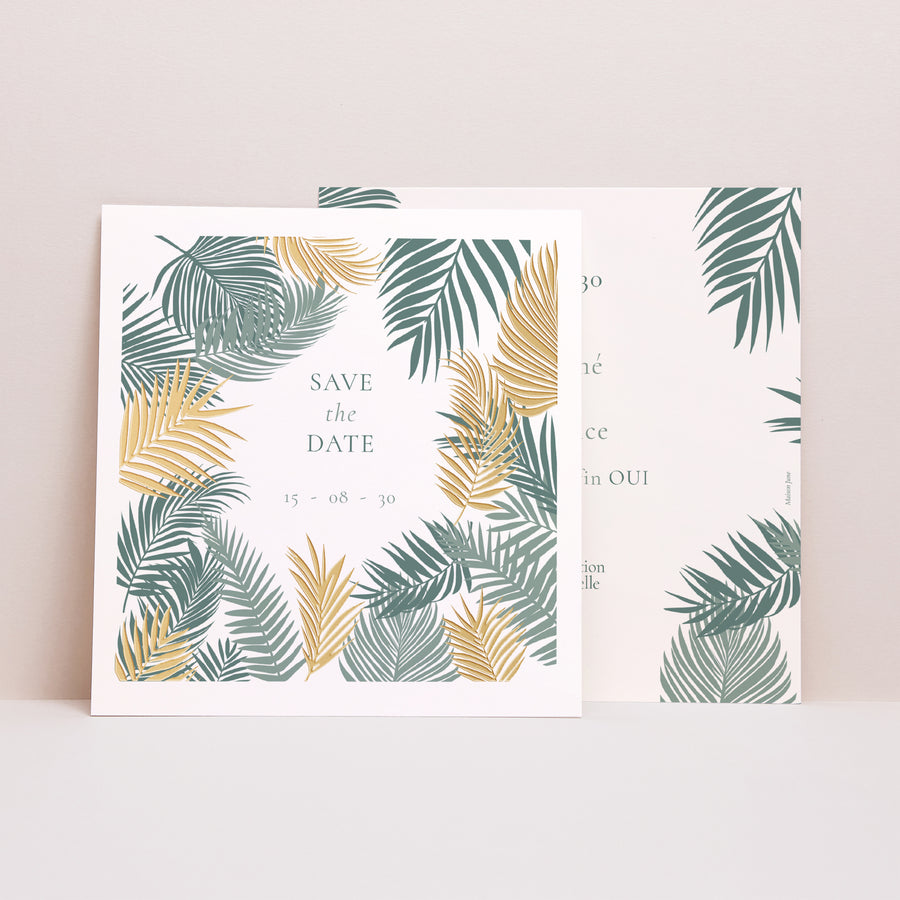 Save the date Mariage Carré Tropical palm tree photo