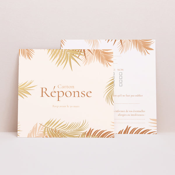 Carton réponse Mariage Carré Gold palm tree photo