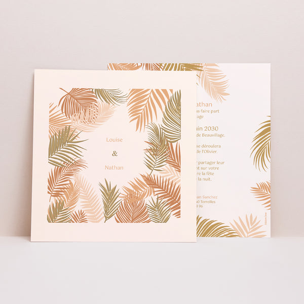 Faire-part Mariage Carré Gold palm tree photo