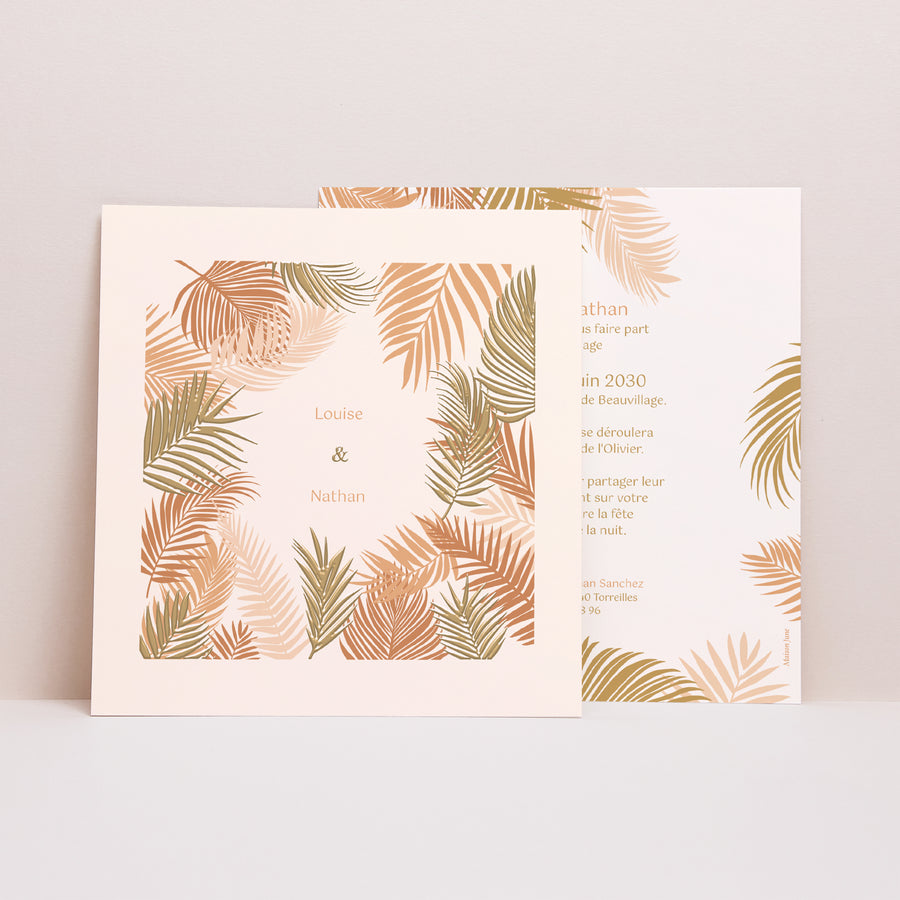 Faire-part Mariage Carré gold palm tree photo