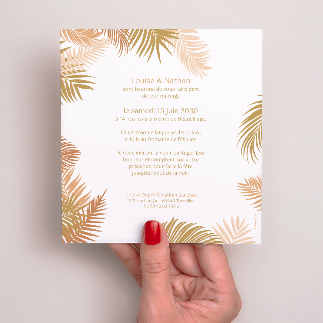 Faire-part Mariage Carré gold palm tree photo N° 3