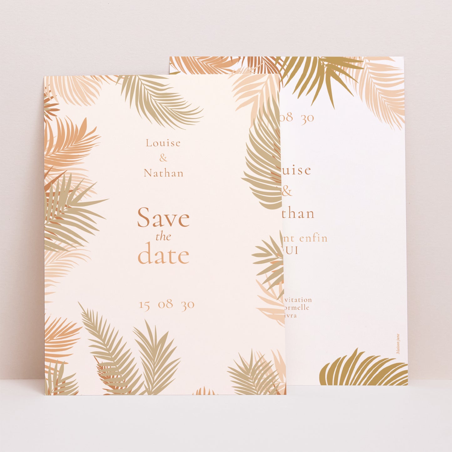 Save the date Mariage Portrait gold palm tree photo N° 1