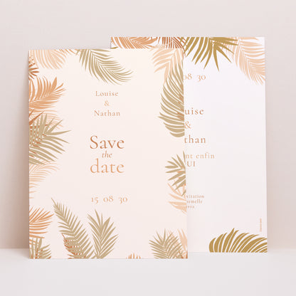 Save the date Mariage Portrait gold palm tree photo N° 1