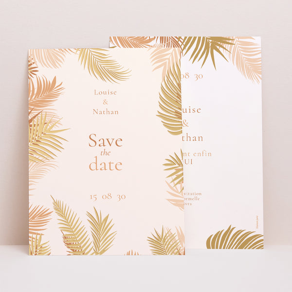 Save the date Mariage Portrait Gold palm tree photo