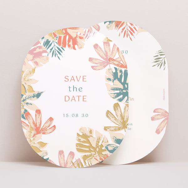 Save the date Mariage Ovale Tropical stencil photo