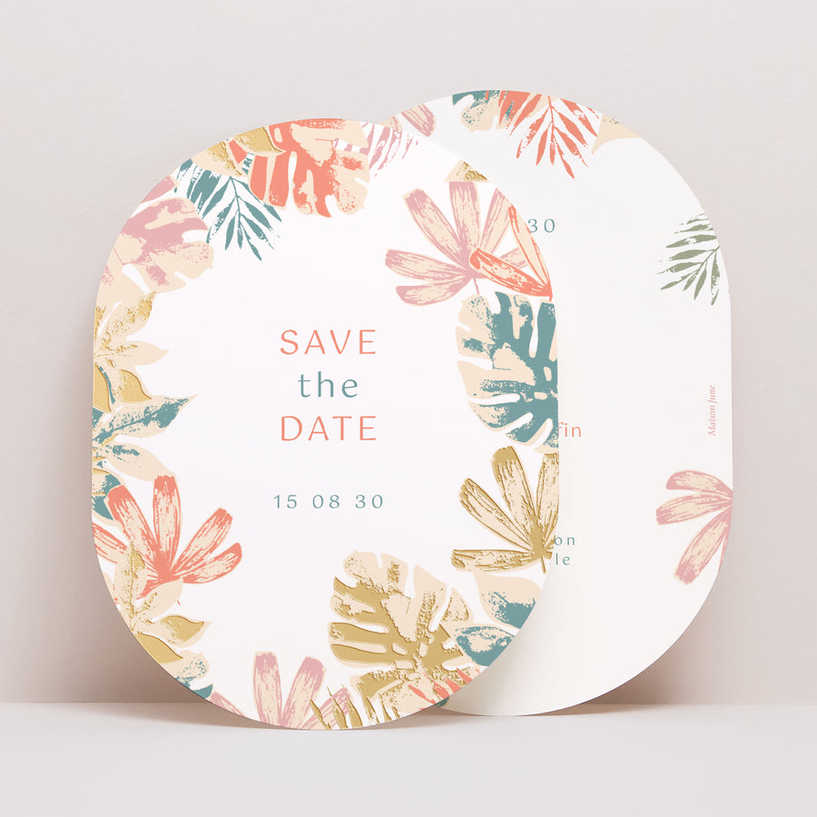 Save the date Mariage Ovale Tropical stencil photo