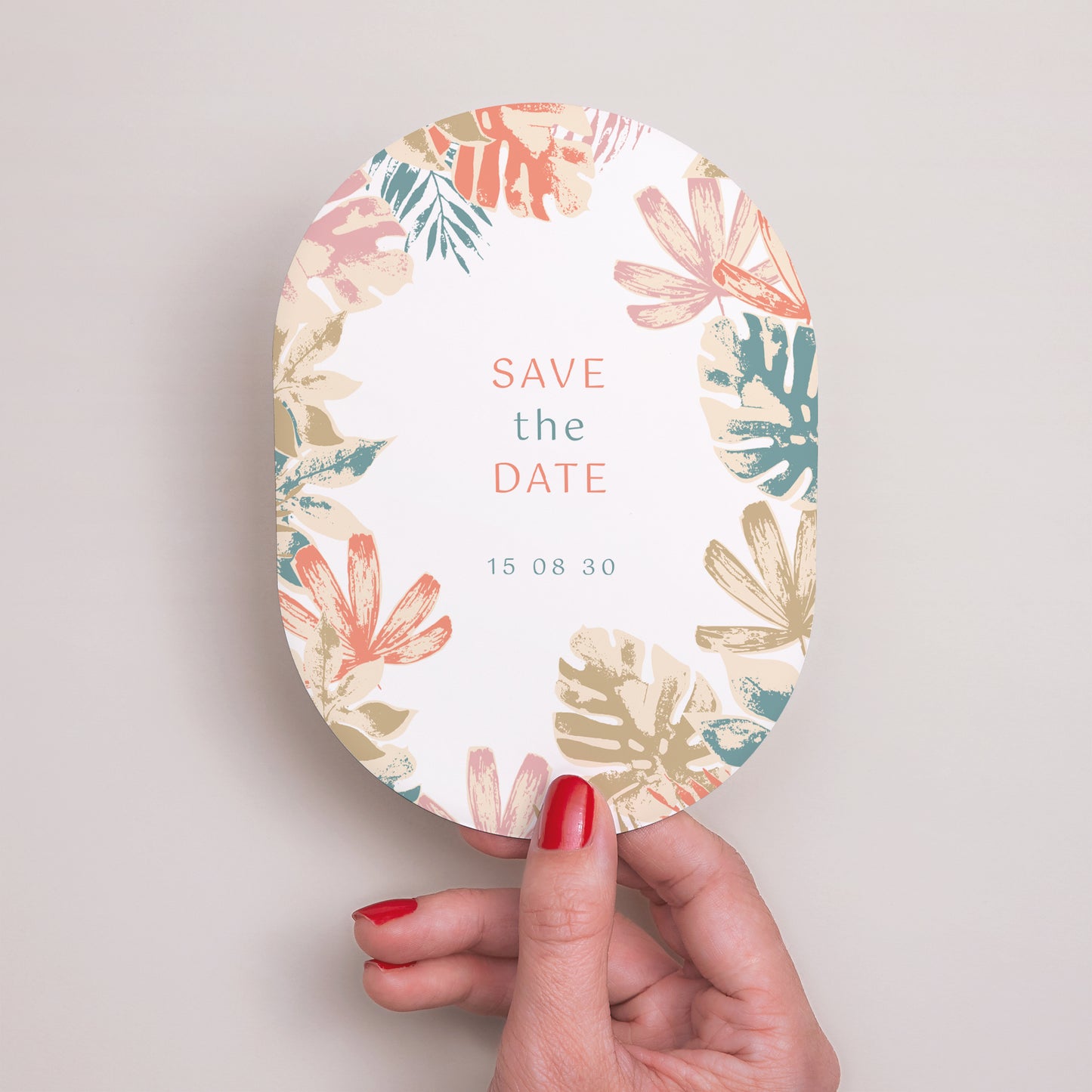 Save the date Mariage Ovale Tropical stencil photo N° 2