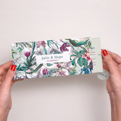 Faire-part Mariage Pochette 2 cartes, étiquette Exotic flowers photo N° 2