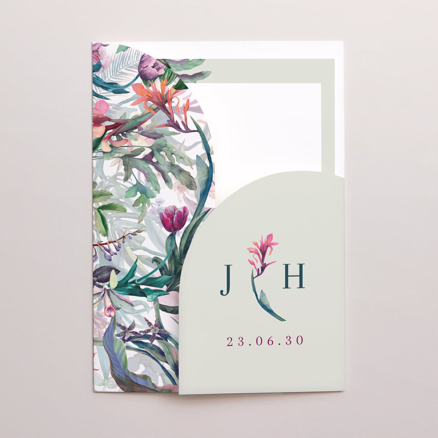 Faire-part Mariage Pochette 2 cartes Exotic flowers photo