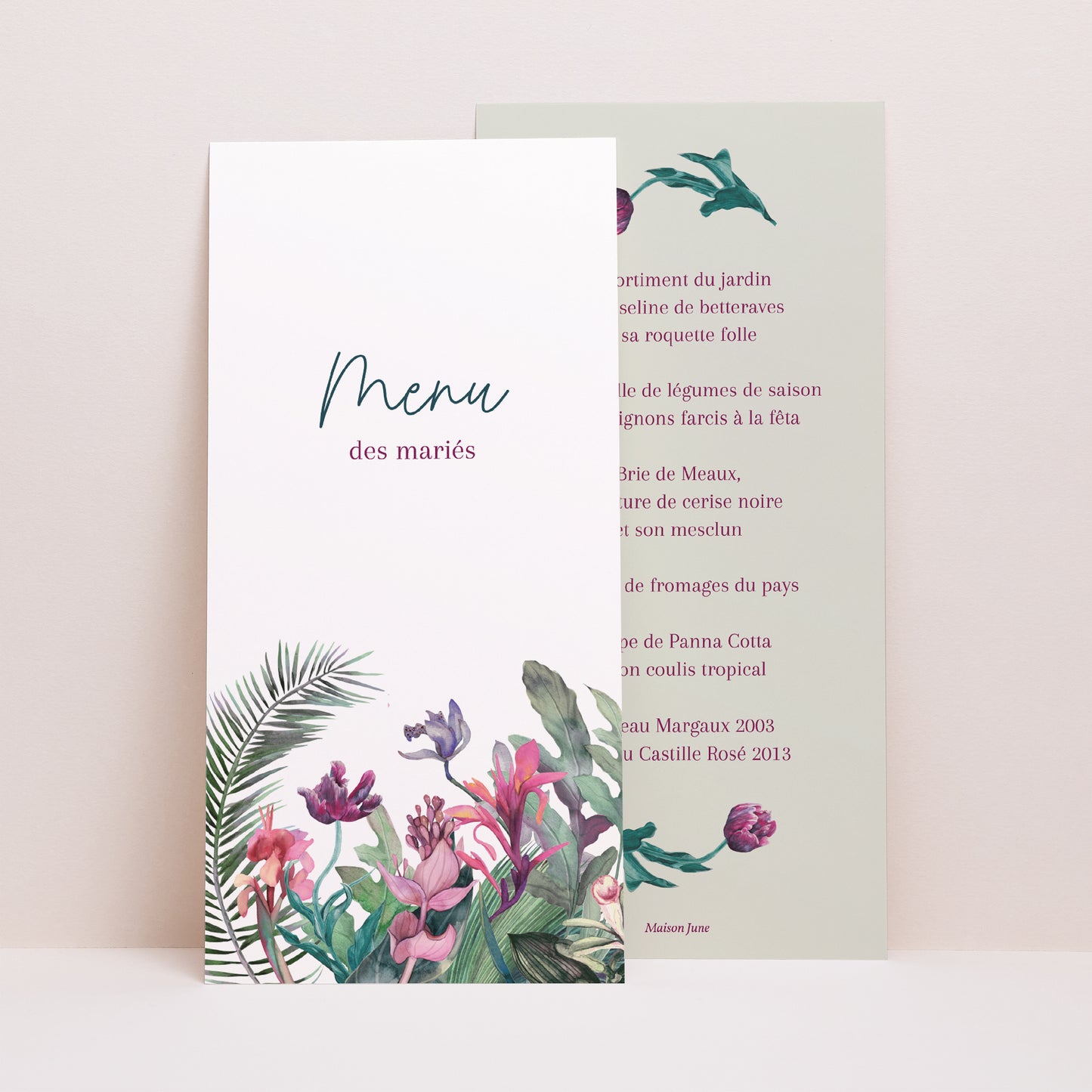 Menu Mariage Panoramique portrait Exotic flowers photo N° 1
