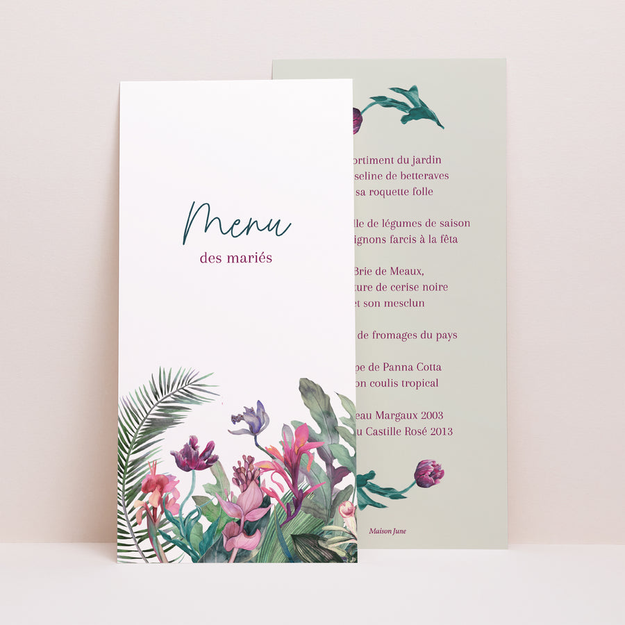Menu Mariage Panoramique portrait Exotic flowers photo