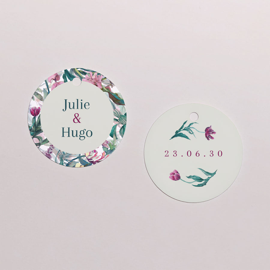 Etiquette perforée Mariage Ronde Exotic flowers photo