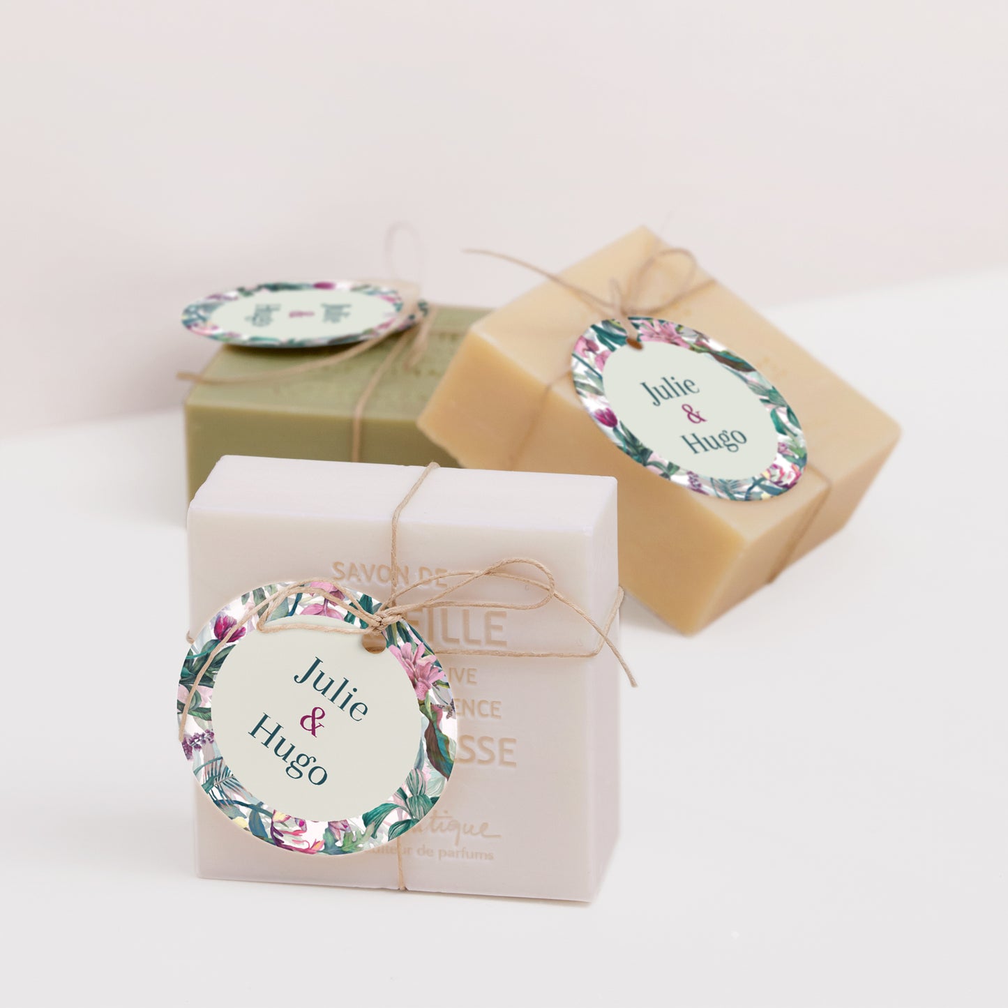 Etiquette perforée Mariage Ronde Exotic flowers photo N° 2