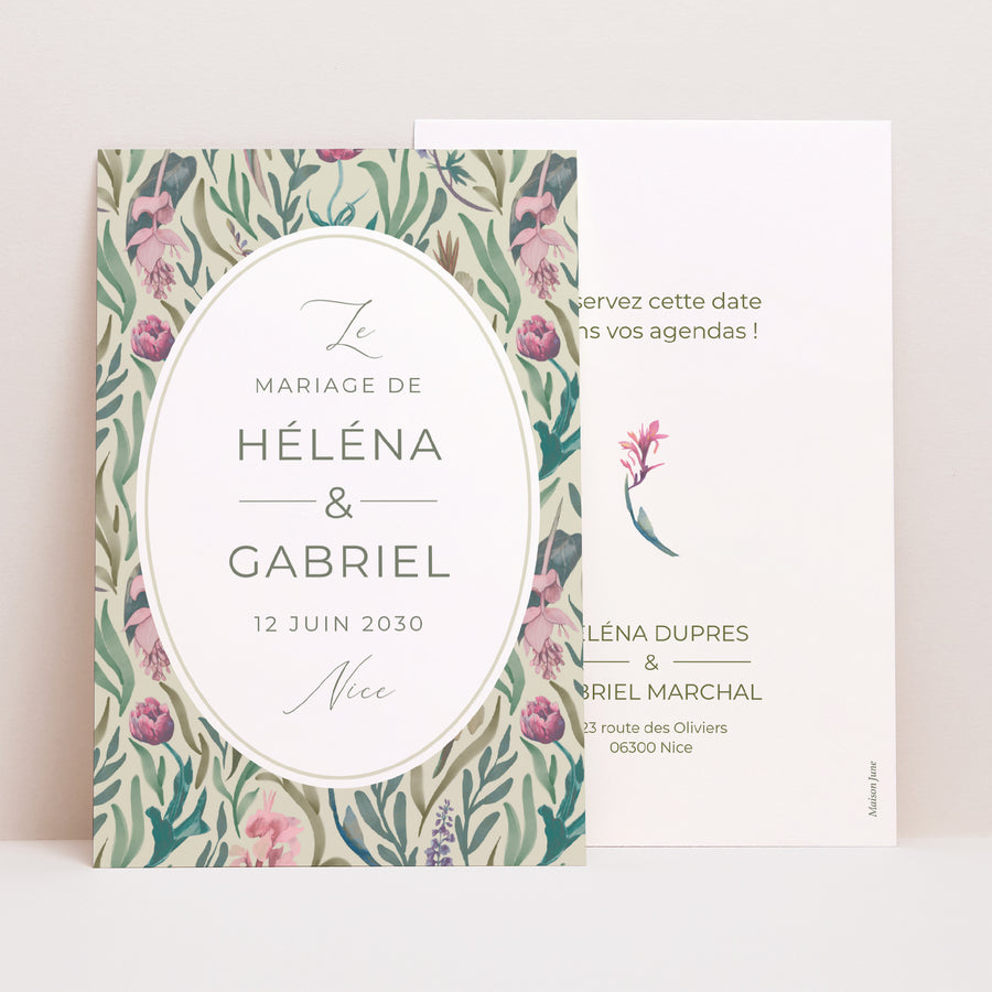 Save the date Mariage Portrait Floral romantique photo