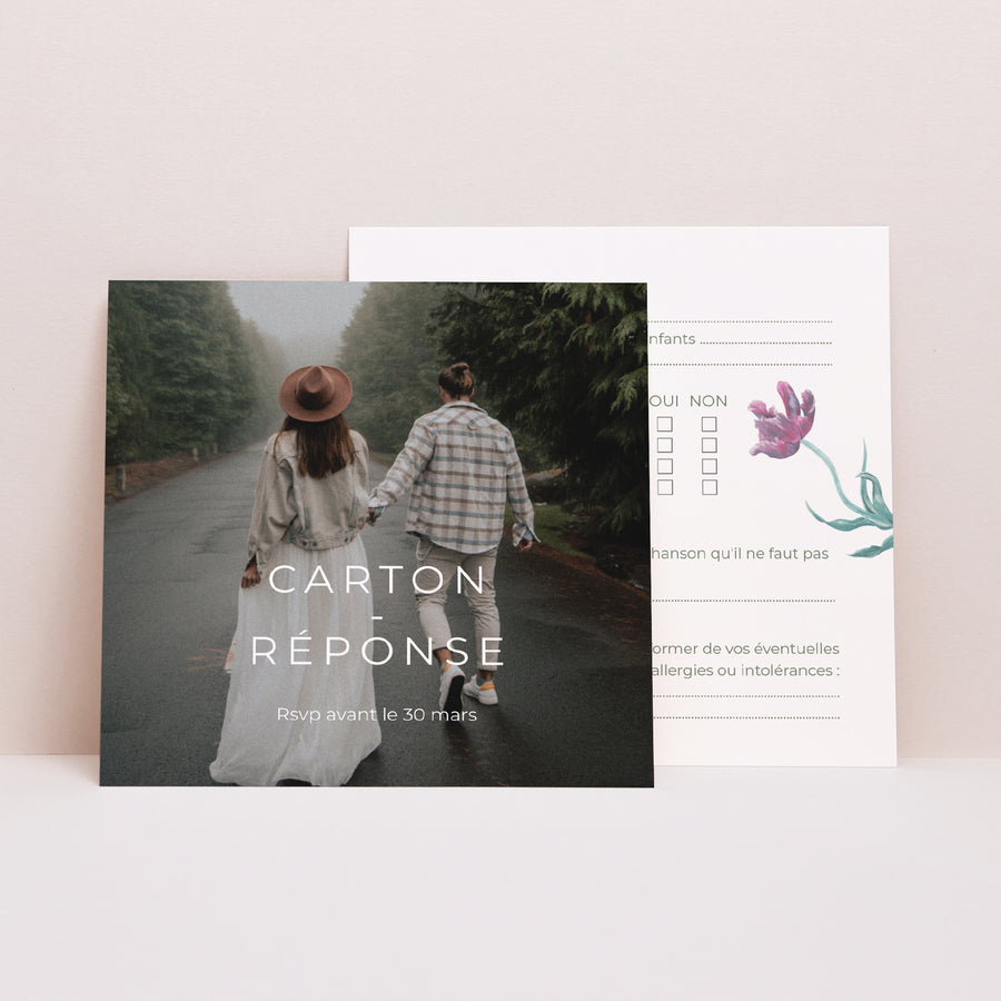 Carton réponse Mariage Carré Floral romantique photo