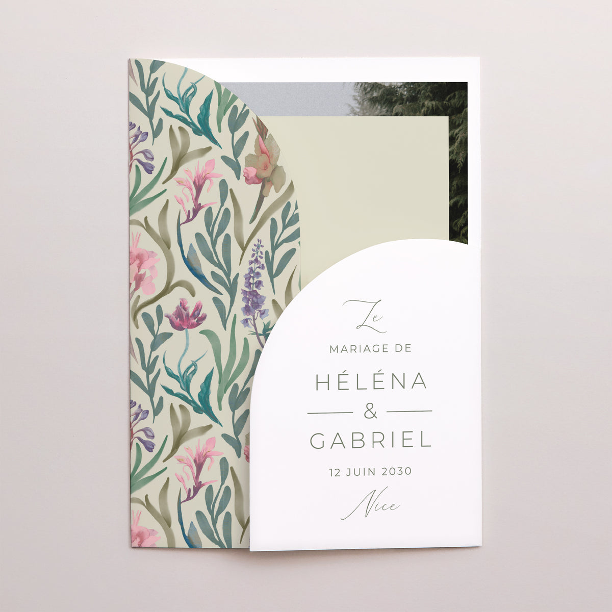 Faire-part Mariage Pochette 2 cartes Floral romantique photo