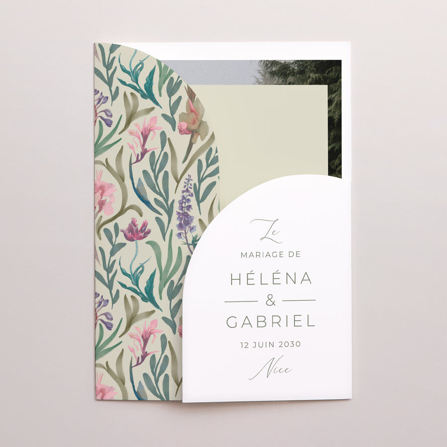 Faire-part Mariage Pochette 2 cartes Floral romantique photo