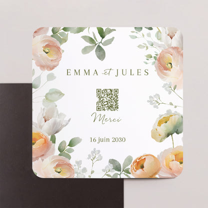 Remerciements Mariage Lot de 8, magnétique, carré coins arrondis Romantic flowers photo N° 1