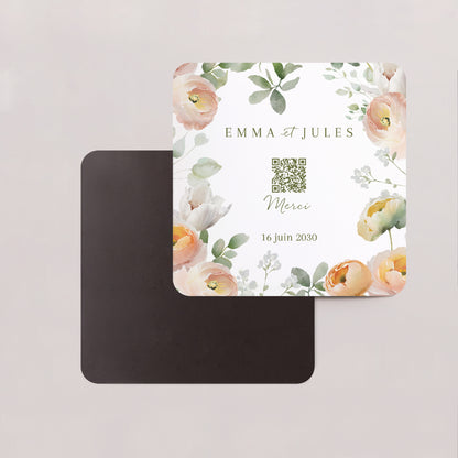 Remerciements Mariage Lot de 8, magnétique, carré coins arrondis Romantic flowers photo N° 2