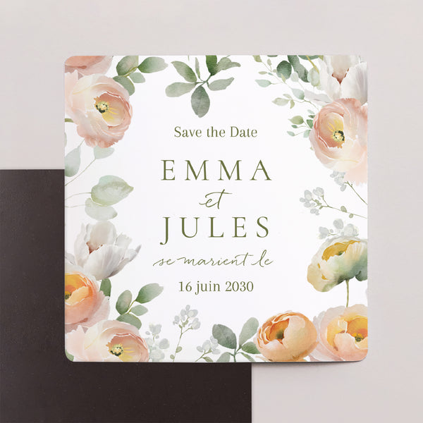 Save the date Mariage Lot de 9, magnétique Romantic flowers photo