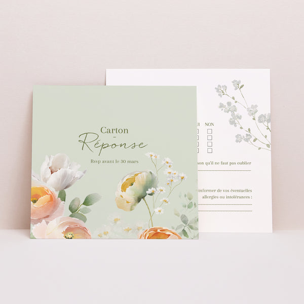 Carton réponse Mariage Carré Romantic flowers photo